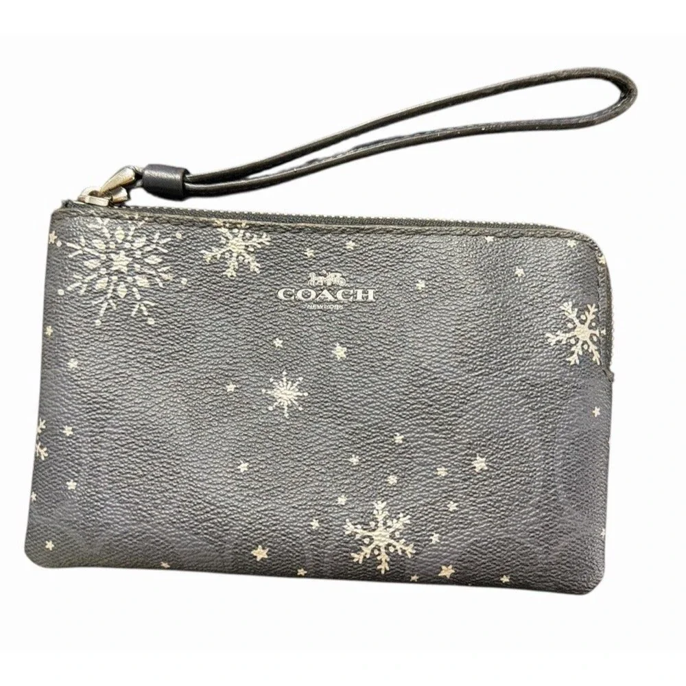 Coach Snowflake Pattern Wristlet Clutch Wallet Signature Canvas